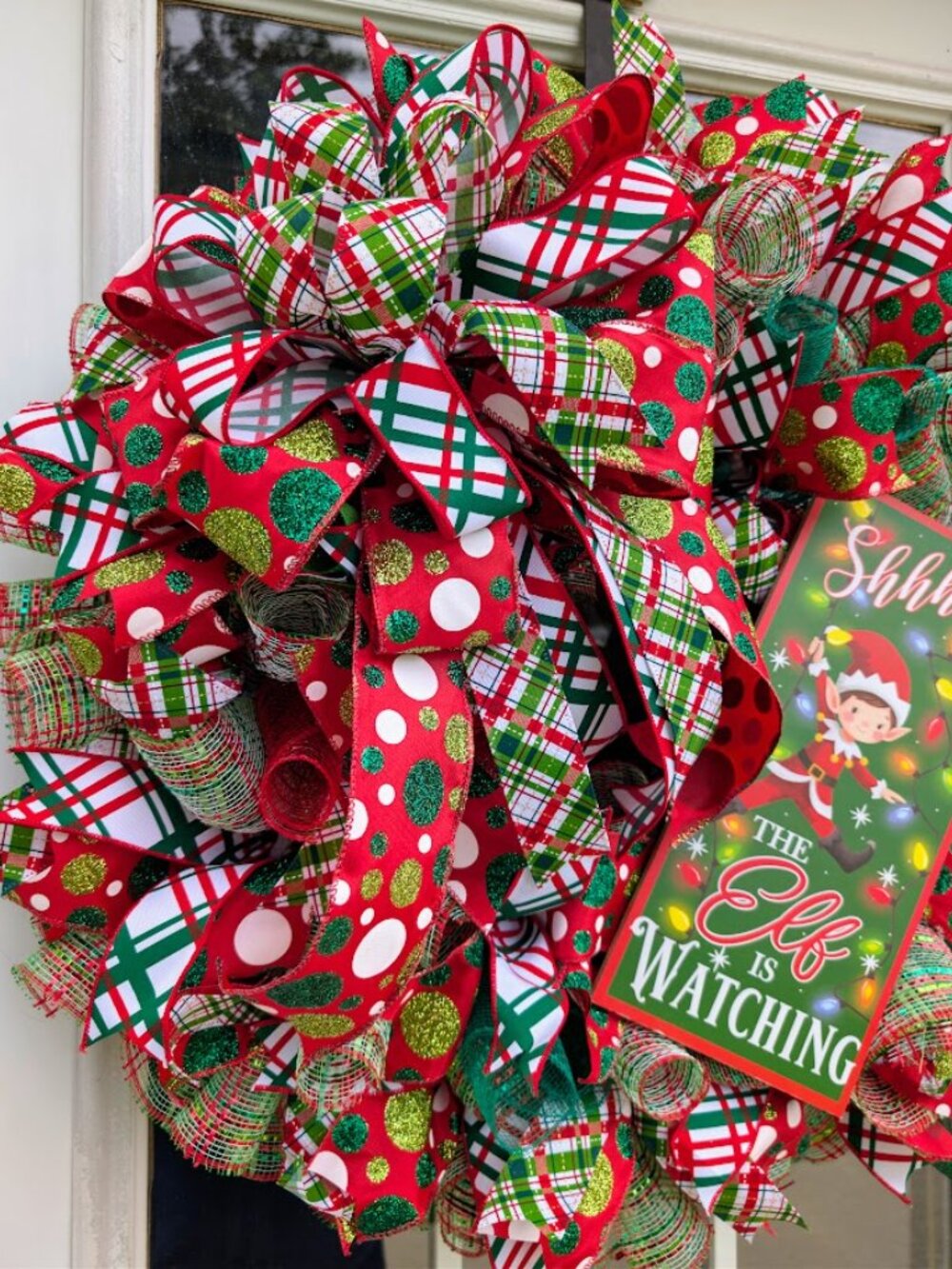 Elf "Shhh The Elf Is Watching" Christmas Wreath Decor - Picture 3 of 6
